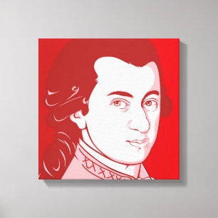 Mozart op Canvas - Cartoon stijl, rood/wit Afdruk