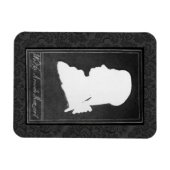 Mozart profiel papier knipsel wit op zwart magneet (Horizontaal)