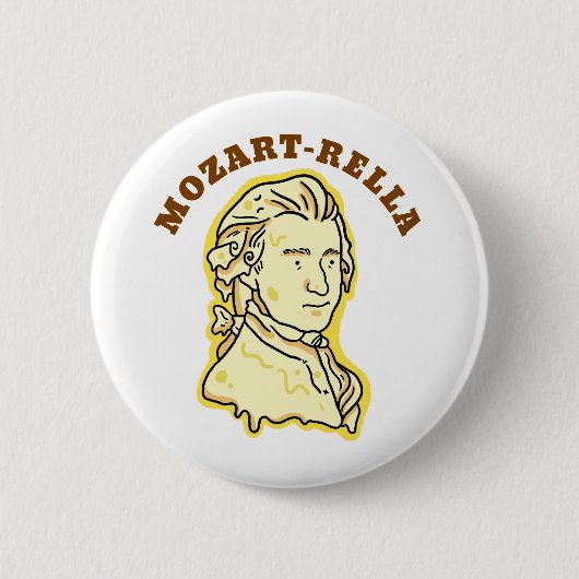 Mozart-rella Funny Music Cheese Pun Button Pin (Voorkant)