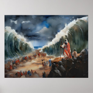 Mozes afscheiden en kruisen van het droge rode Zee Poster