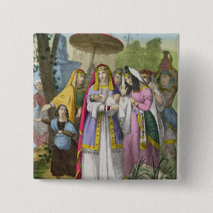 Mozes Bewaard door de dochter van de Farao, van ee Vierkante Button 5,1 Cm