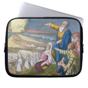 Mozes die het Rode Zee ontleden, van een bijbel di Laptop Sleeve