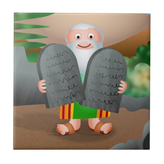 Mozes en de Tien Bijbelverhaal Geboden Tegeltje (Voorkant)