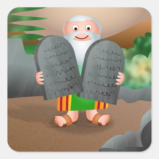 Mozes en de Tien Bijbelverhaal geboden Vierkante Sticker (Voorkant)