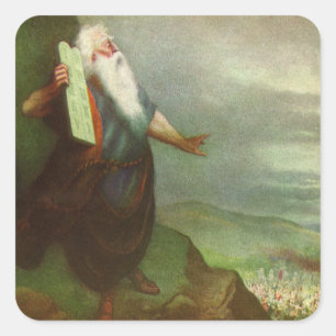 Mozes en de Tien Geboden, Vintage Religie Vierkante Sticker