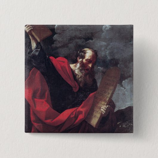 Mozes met de Tablets van de Wet Vierkante Button 5,1 Cm (Voorkant)