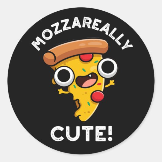 Mozza-echt Cute Funny Pizza Pun Dark BG Ronde Sticker (Voorkant)