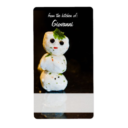 Mozzarella Ball Snowman Custom Recipe Label (Voorkant)