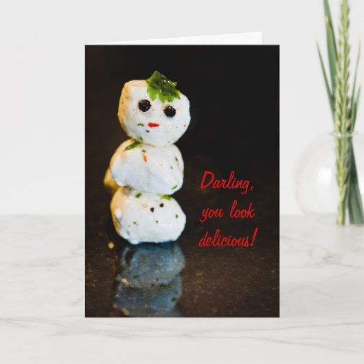Mozzarella Ball Snowman Humor Feestdagen Kaart (Voorkant)