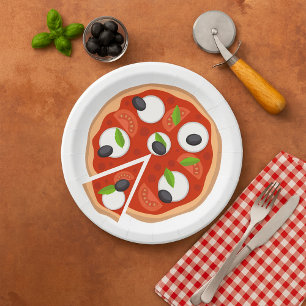 Mozzarella Pizza met Tomaat en Basilicum Papieren Bordje