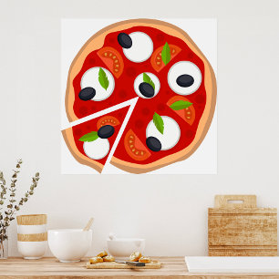 Mozzarella Pizza met Tomaat en Basilicum Poster