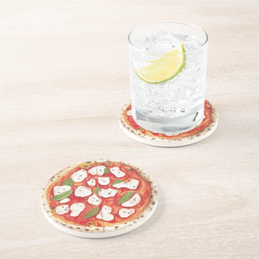 Mozzarella Pizza Zandsteen Onderzetter (Zijkant)