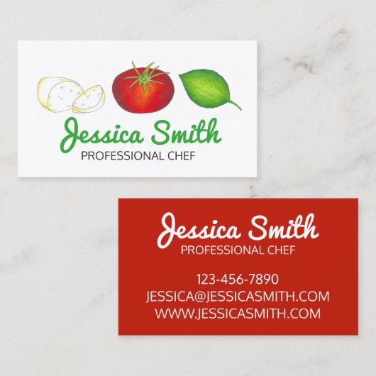 Mozzarella Tomato Basil - Italiaans voedsel dat ka Visitekaartje (Voorkant / Achterkant)