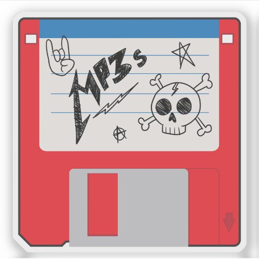 MP3 Music Retro Floppy Disk Sticker (Voorkant)