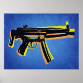 MP5 Submachine Pistool op blauw Poster (Voorkant)
