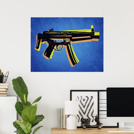 MP5 Submachine Pistool op blauw Poster (Thuiskantoor)