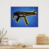 MP5 Submachine Pistool op blauw Poster (Keuken)