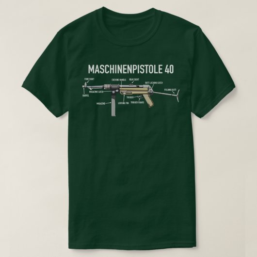 MP 40 Beroemde Duitse WW2 Submachine Pistool Diagr T-shirt (Design voorkant)