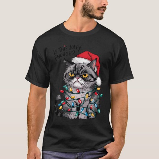 Mpy Christmas Cat Jolly Enough Funny Holiday  T-shirt (Voorkant)