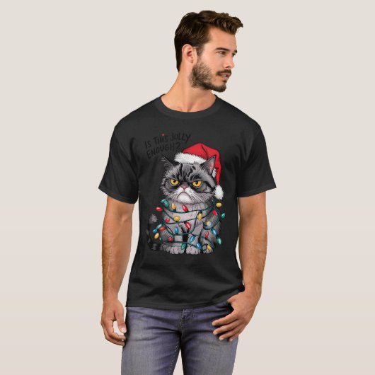 Mpy Christmas Cat Jolly Enough Funny Holiday  T-shirt (Voorkant volledig)