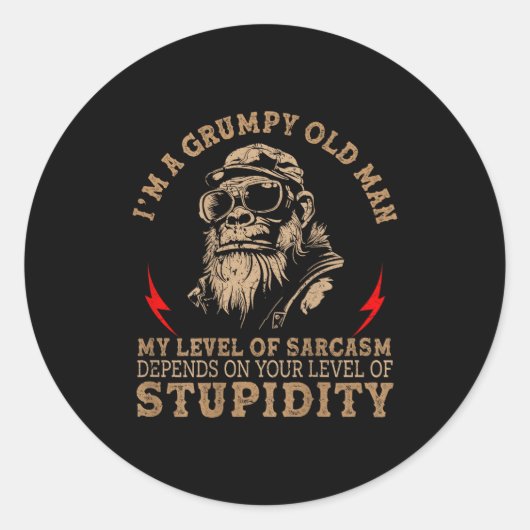 Mpy Old Man - My Level Of Sarcasm Funny Monkey (on Ronde Sticker (Voorkant)