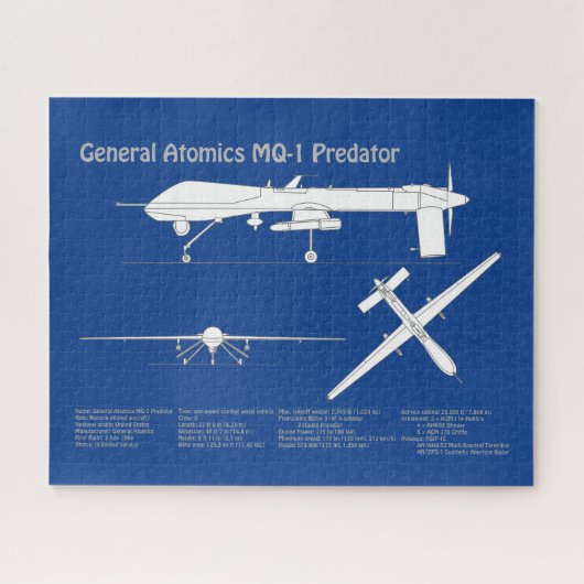MQ-1 Predator UAV- Vliegtuigblauwdruk ABD Legpuzzel (Horizontaal)