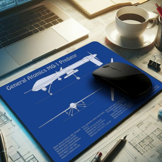 MQ-1 Predator UAV- Vliegtuigblauwdruk ABD Muismat