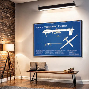 MQ-1 Predator UAV- Vliegtuigblauwdruk ABD Poster