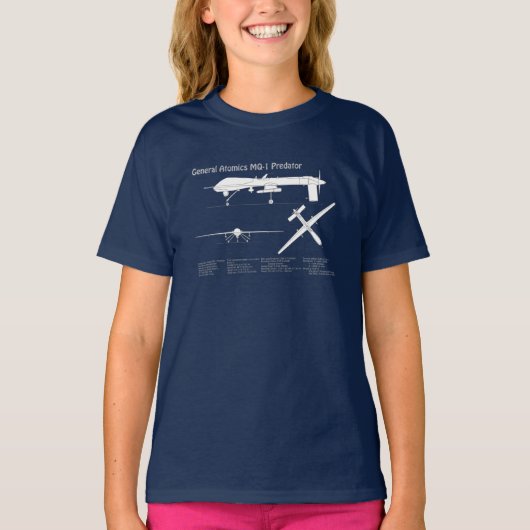 MQ-1 Predator UAV- Vliegtuigblauwdruk ABD T-shirt (Voorkant)