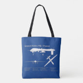 MQ-1 Predator UAV- Vliegtuigblauwdruk ABD Tote Bag (Achterkant)