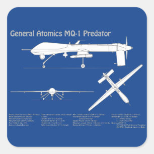 MQ-1 Predator UAV- Vliegtuigblauwdruk ABD Vierkante Sticker