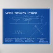 MQ-1 Predator UAV- Vliegtuigblauwdruk AD Poster (Voorkant)