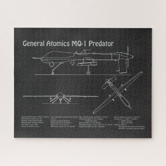 MQ-1 Predator UAV- Vliegtuigblauwdruk PD Legpuzzel (Horizontaal)