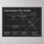 MQ-1 Predator UAV- Vliegtuigblauwdruk PD Poster (Voorkant)