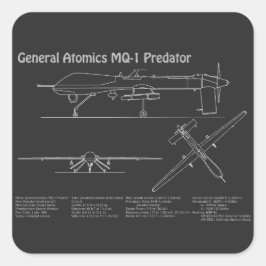 MQ-1 Predator UAV- Vliegtuigblauwdruk PD Vierkante Sticker