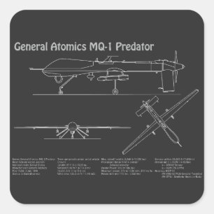MQ-1 Predator UAV- Vliegtuigblauwdruk PD Vierkante Sticker