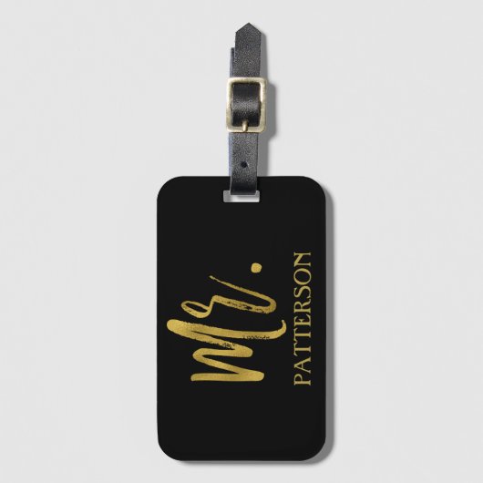 Mr. Achternaam Goudfolie Bagagezak Label Bagagelabel (Voorkant (verticaal))