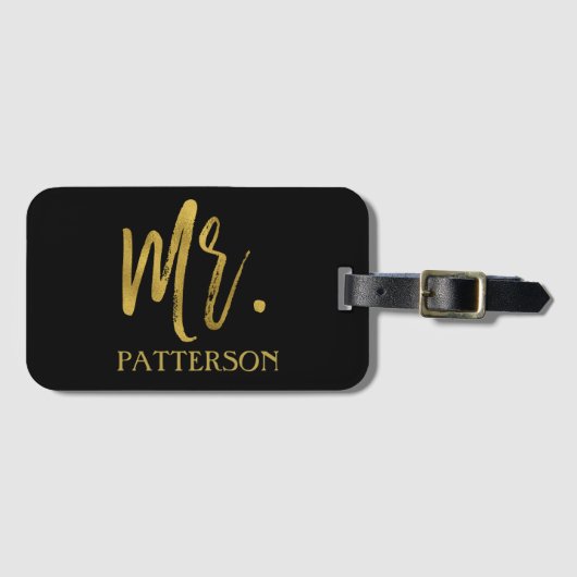 Mr. Achternaam Goudfolie Bagagezak Label Bagagelabel (Voorkant (horizontaal))