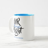 Mr Altijd rechts Zijn naam Fun Tweekleurige Koffiemok (Voorkant links)