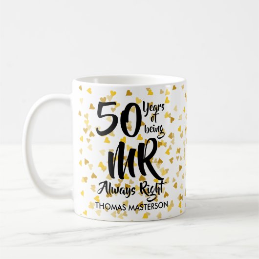 Mr Always Right Fun 50e Jubileum gouden harten Koffiemok (Links)