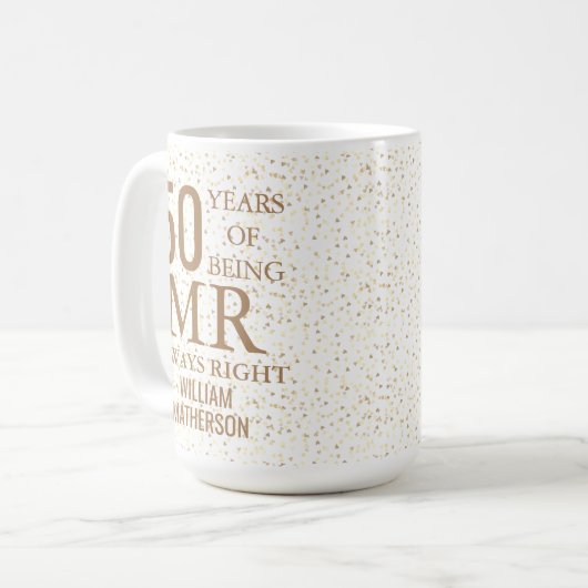 Mr Always Right Fun 50e Jubileum gouden harten Koffiemok (Voorkant links)