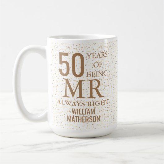Mr Always Right Fun 50e Jubileum gouden harten Koffiemok (Links)