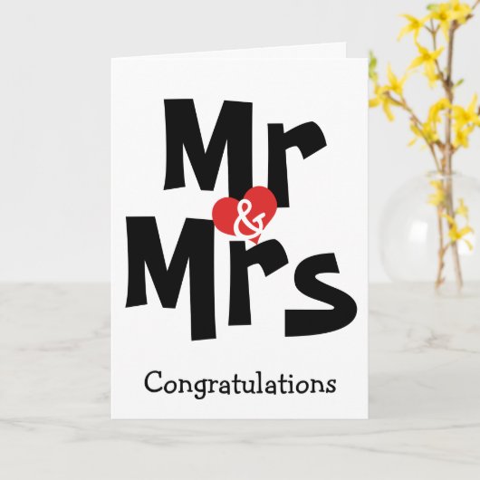 Mr And Mrs Big Bold Text Congratulations Wedding Kaart (Gele Bloem)