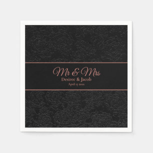 Mr And Mrs Black Rose Gold Floral Elegant Modern Servet