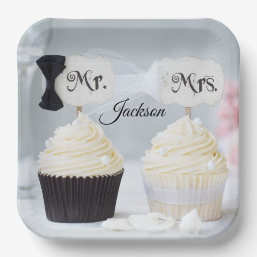 Mr. and Mrs. Bridal Shower Paper Plates Papieren Bordje (Voorkant)