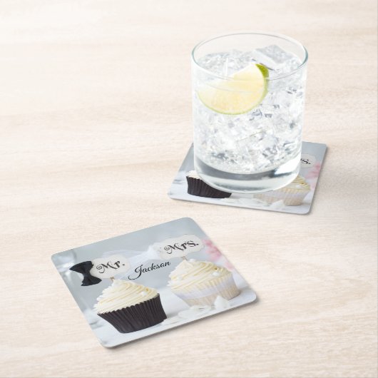 Mr. and Mrs. Bride and Groom Bridal Shower Napkins Kartonnen Onderzetters (Insitu)