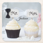 Mr. and Mrs. Bride and Groom Bridal Shower Napkins Kartonnen Onderzetters (Voorkant)