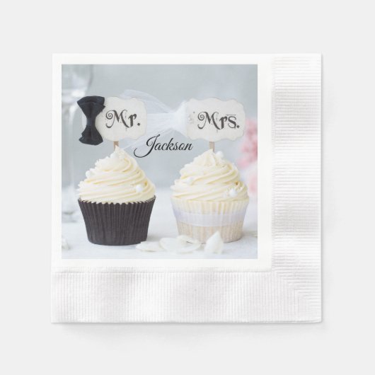 Mr. and Mrs. Bride and Groom Bridal Shower Napkins Servet (Voorkant)