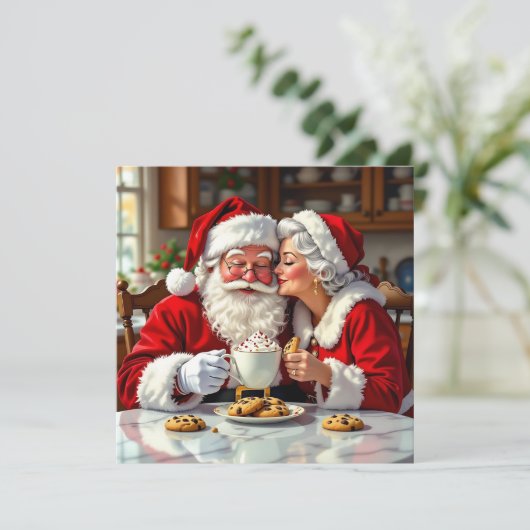 Mr and Mrs Claus Cookies, Hot Chocolate Christmas Feestdagenkaart (Staand voorkant)
