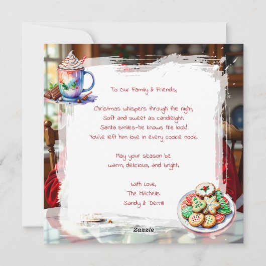 Mr and Mrs Claus Cookies, Hot Chocolate Christmas Feestdagenkaart (Achterkant)